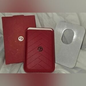 Red Leather Card Holder by Armani Wirh Adhesive To Attach To Cell